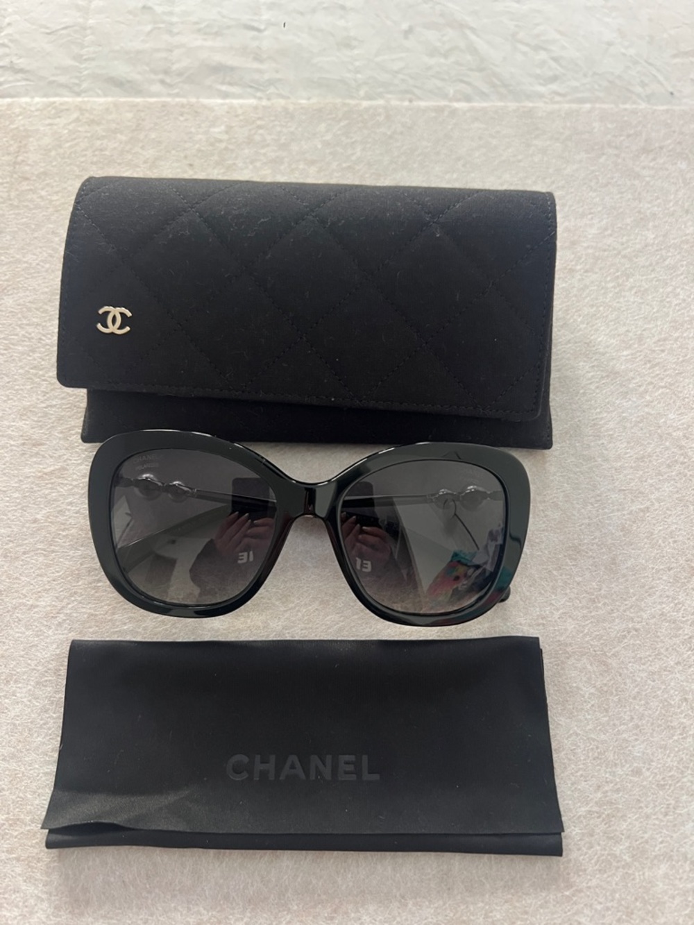 Chanel Black Square Sunglasses with Pearl Detail - Picture 15 of 16